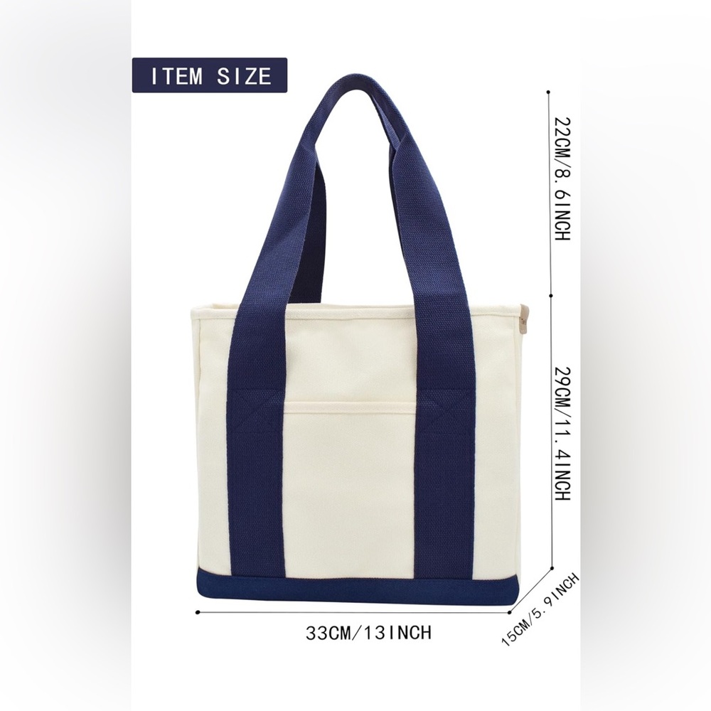 Canvas Tote Bag with Navy Straps